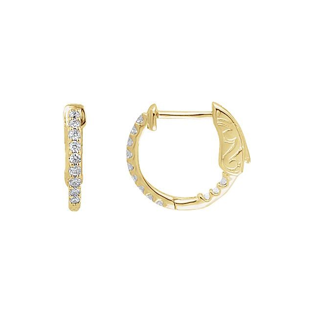 14k Yellow 1/4 Ctw Natural Diamond Inside-outside 14.5 Mm Hinged Hoop Earrings