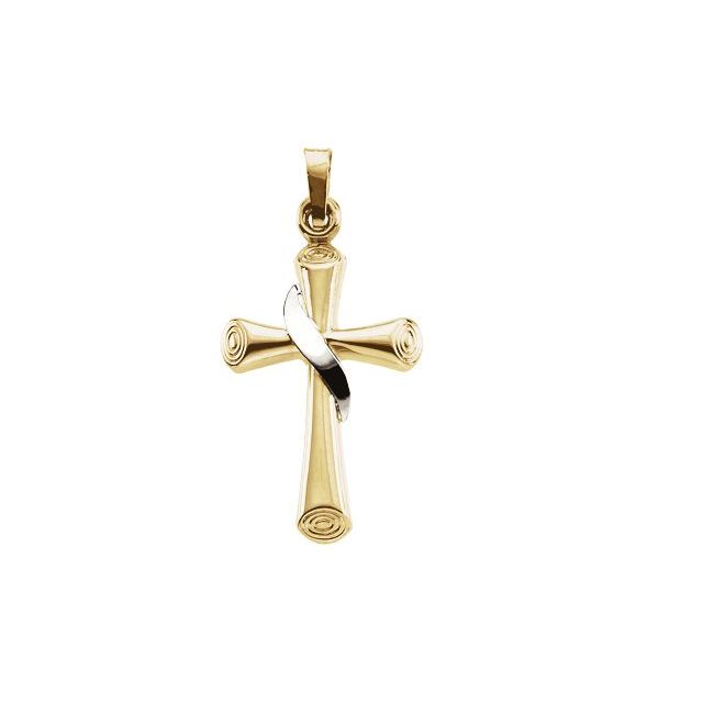14K Yellow/White 22.5x15.5 mm Hollow Cross Pendant