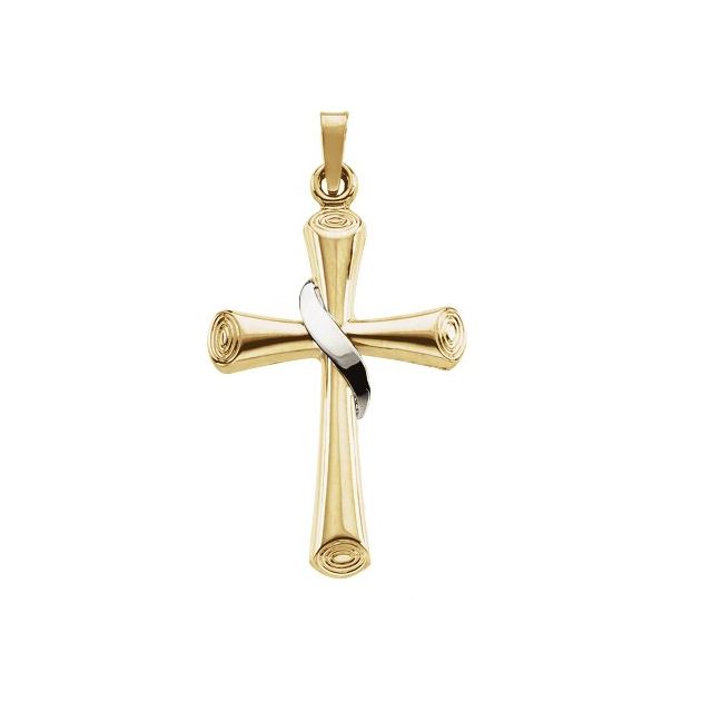 14k Yellow/white 27.5x19.5 Mm Hollow Cross Pendant
