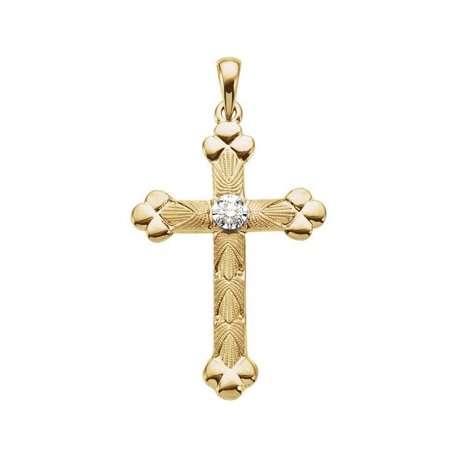 14K Yellow/White 1/10 CT Natural Diamond Cross Pendant