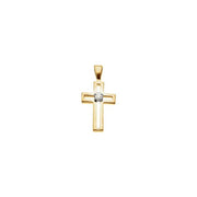14K Yellow/White .025 CT Natural Diamond Cross Pendant