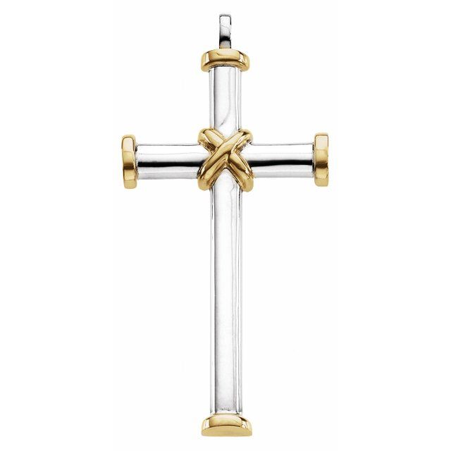Sterling Silver & 14k Yellow 51x26.25 Mm Cross Pendant