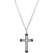 Sterling Silver 25x15.75 mm Black Enamel Cross 18' Necklace