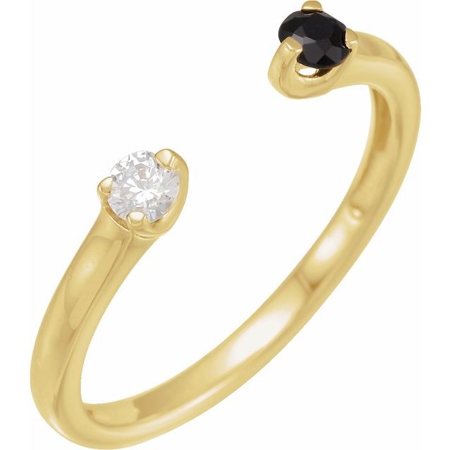14K Yellow Natural Black Onyx & 1/10 CT Natural Diamond Negative Space Ring