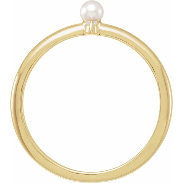 14K Yellow Cultured White Seed Pearl & .015 CT Natural Diamond Ring
