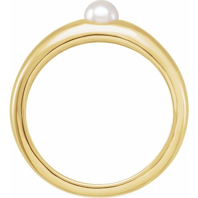14K Yellow Cultured White Akoya Pearl Dome Ring