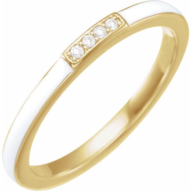 14K Yellow .03 CTW Natural Diamond & White Enamel Stackable Ring