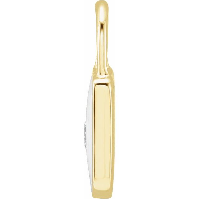 14K Yellow .035 CT Natural  Diamond & White Enamel Lock Charm/Pendant