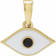 14K Yellow White Enamel Evil Eye Pendant