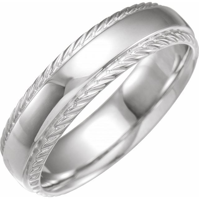 14K White 6 mm Rope Edge Band Size 8.5