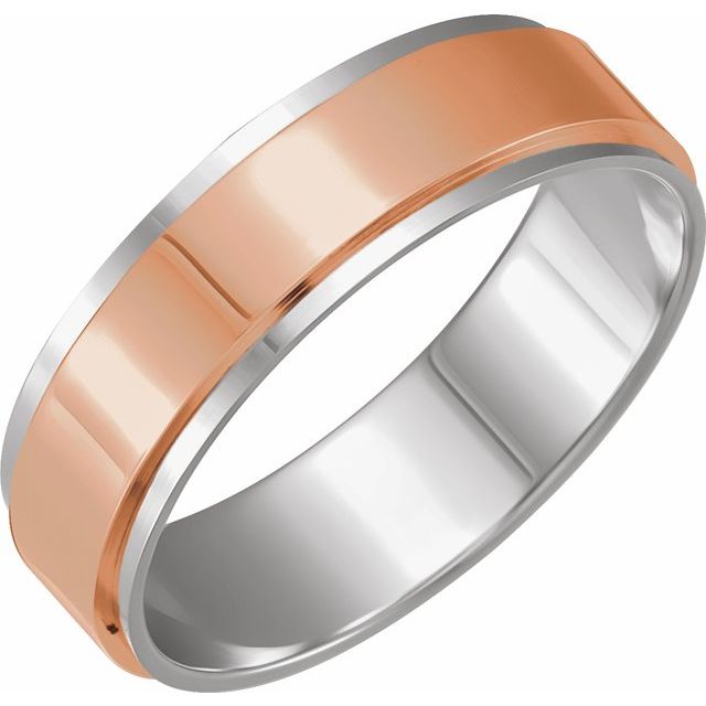 14K White/Rose 4 mm Flat Band with Inlay Size 8