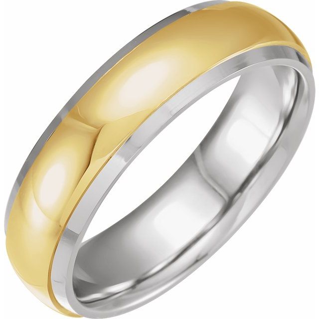 14K White/Yellow 6 mm Half-Round Band with Diamond Edge Inlay Size 8
