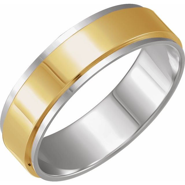 14K White/Yellow 6 mm Flat Band with Inlay Size 12