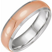 14K White/Rose 6 mm Half-Round Band with Diamond Edge Inlay Size 10