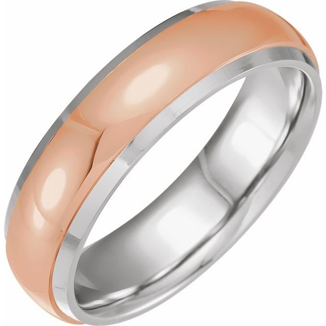 14K White/Rose 6 mm Half-Round Band with Diamond Edge Inlay Size 10