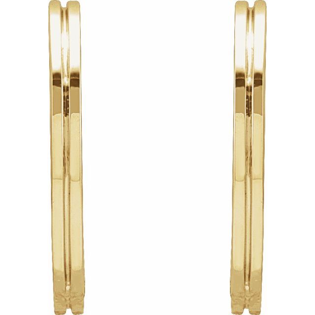 14K Yellow Grooved Hinged 15 mm Huggie Hoop Earrings