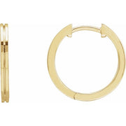 14K Yellow Grooved Hinged 15 mm Huggie Hoop Earrings