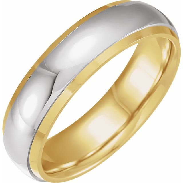 14k Yellow/white 7 Mm Diamond-edge Inlay Half Round Band Size 11