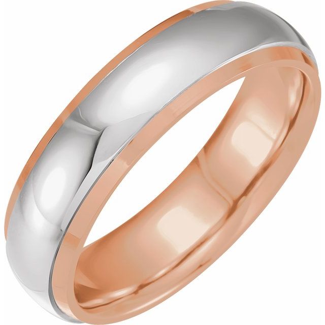 14K Rose/White 6 mm Half-Round Band with Diamond Edge Inlay Size 8.5