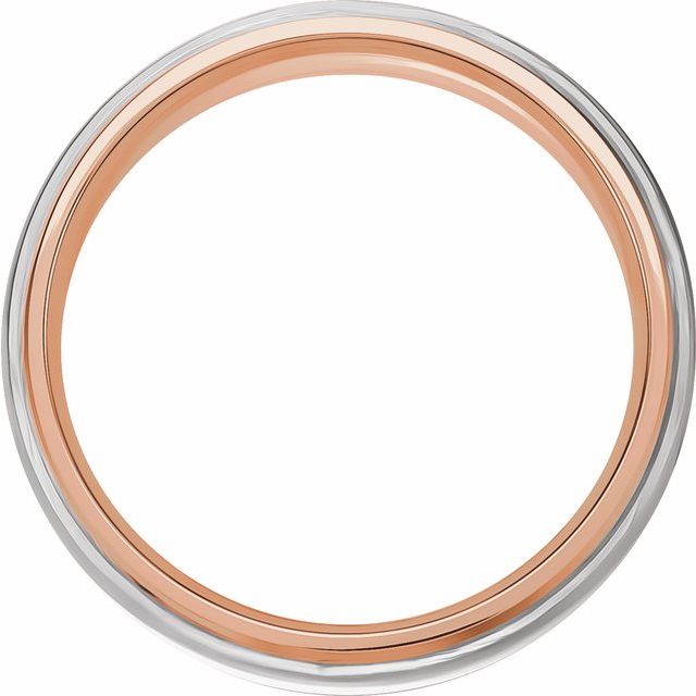 14K Rose/White 7 mm Half-Round Band with Diamond Edge Inlay Size 8.5