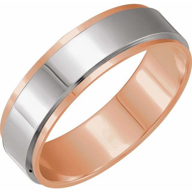 14K Rose/White 5 mm Flat Band with Inlay Size 8.5