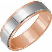 14K Rose/White 5 mm Flat Band with Inlay Size 10