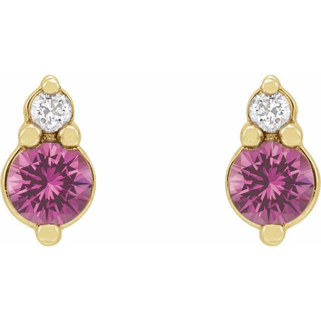 14K Yellow Natural Pink Sapphire & .03 CTW Natural Diamond Earrings