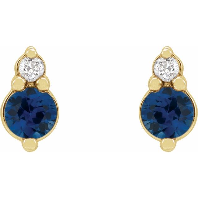 14K Yellow Natural Blue Sapphire & .03 CTW Natural Diamond Earrings