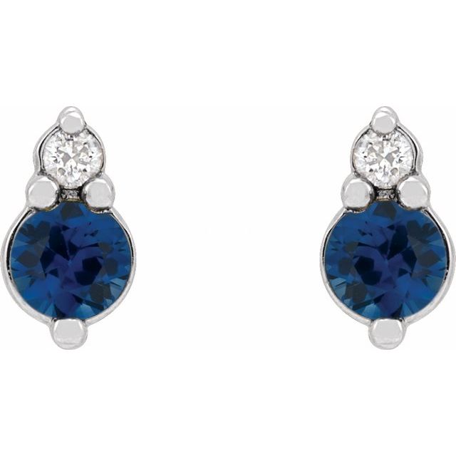 14K White Natural Blue Sapphire & .03 CTW Natural Diamond Earrings