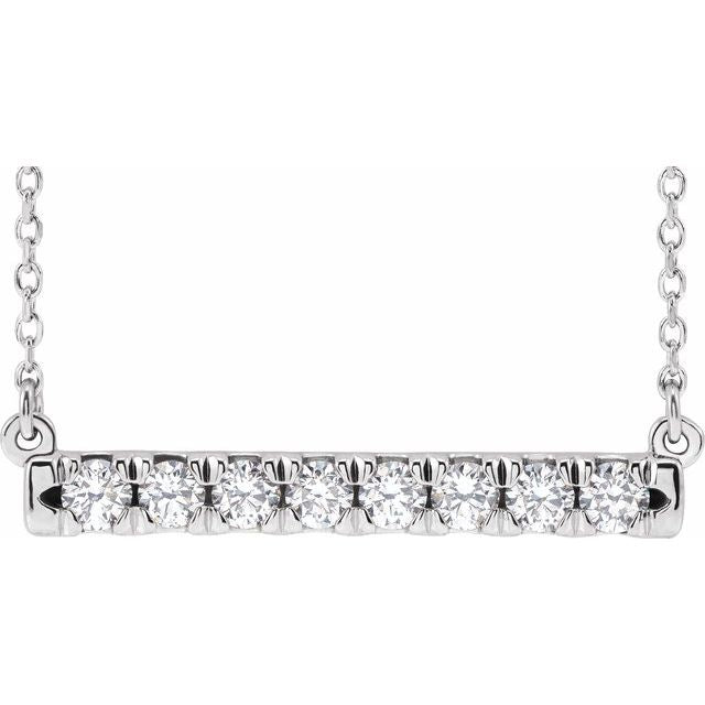 14K White 1/2 CTW Lab-Grown Diamond French-Set Bar 18' Necklace