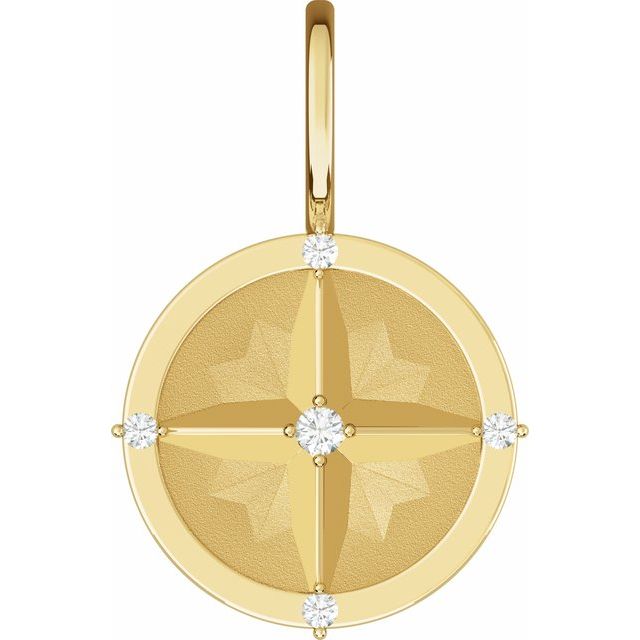 14K Yellow .03 CTW Natural Diamond Compass Charm/Pendant