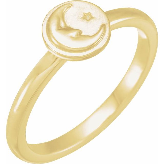 14K Yellow Moon & Star Ring