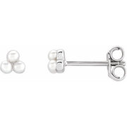 14K White Cultured White Freshwater Pearl Cluster Earrings