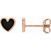 14K Rose Black Enamel Heart Earrings