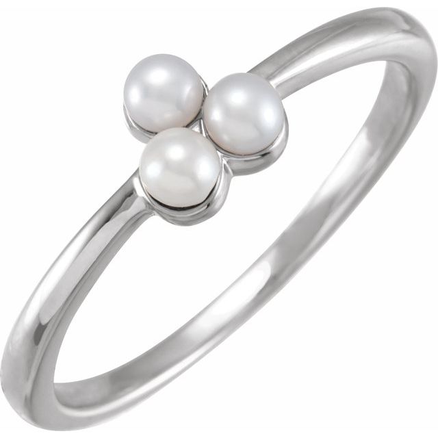 14K White Cultured White Freshwater Pearl Cluster Ring
