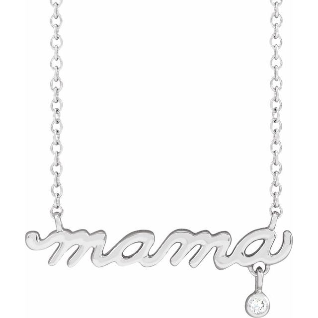 Sterling Silver .015 CT Natural Diamond Mama 18' Necklace