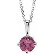 Platinum 5 Mm Natural Pink Tourmaline Solitaire 16-18' Necklace