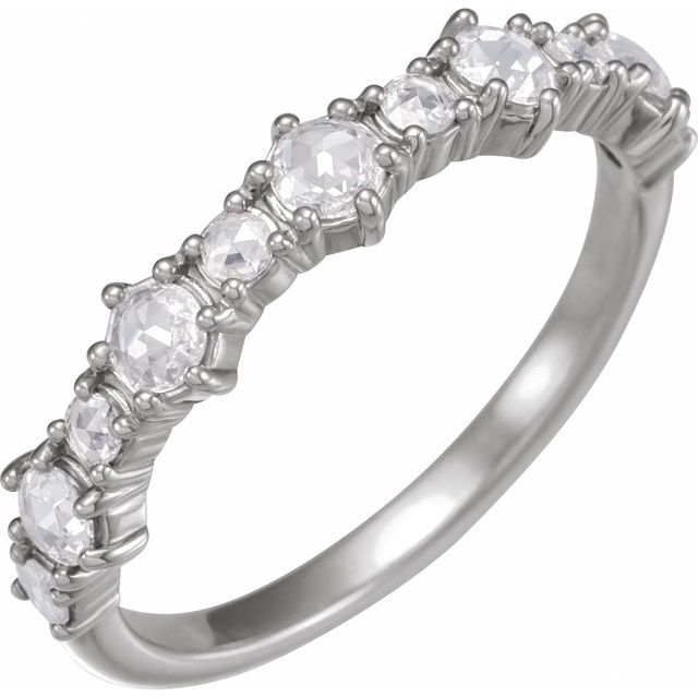 14K White 3 mm Round 1/2 CTW Natural Rose-Cut Diamond Anniversary Band