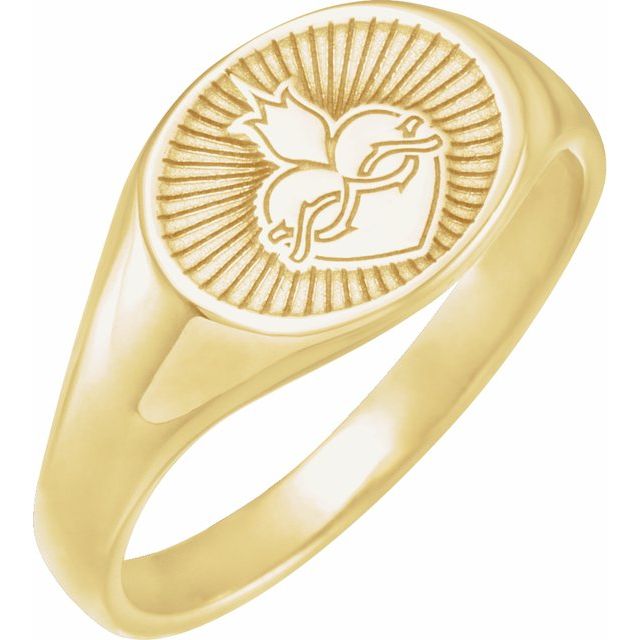 14K Yellow 12.3x9.4 mm Sacred Heart Signet Ring