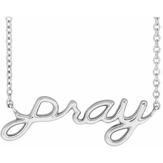Sterling Silver 23.1x7.37 mm Pray 18' Necklace