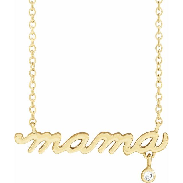 14K Yellow .015 CT Natural Diamond Mama 18' Necklace