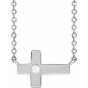 Sterling Silver Cultured White Seed Pearl Sideways Cross 16-18' Necklace