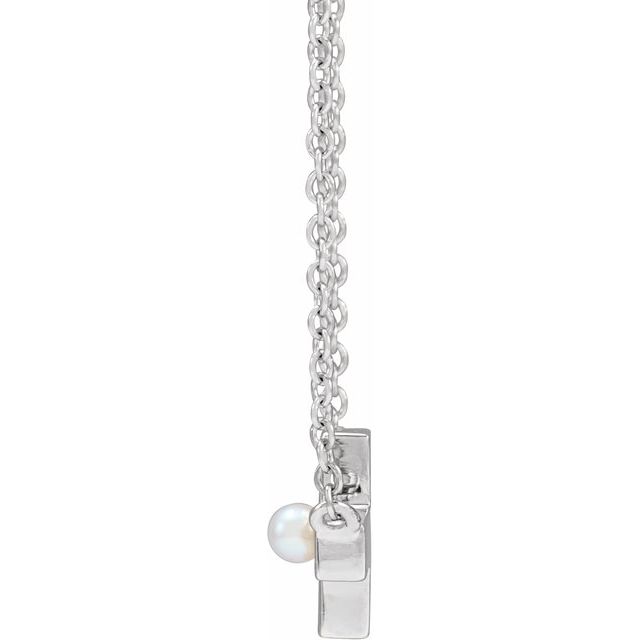 Sterling Silver Cultured White Seed Pearl Sideways Cross 16-18' Necklace