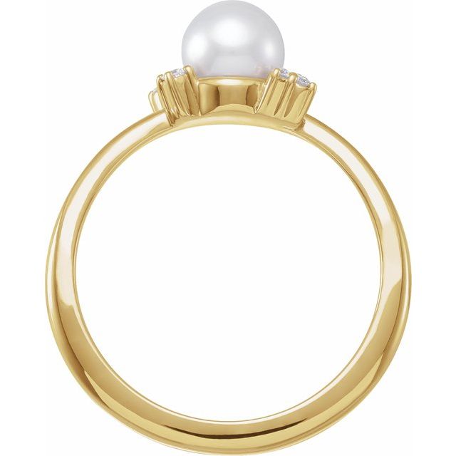 14K Yellow Cultured White Akoya Pearl & .07 CTW Natural Diamond Ring