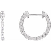 14K White 1/2 CTW Lab-Grown Diamond Inside-Outside Hinged 14.5 mm Hoop Earrings