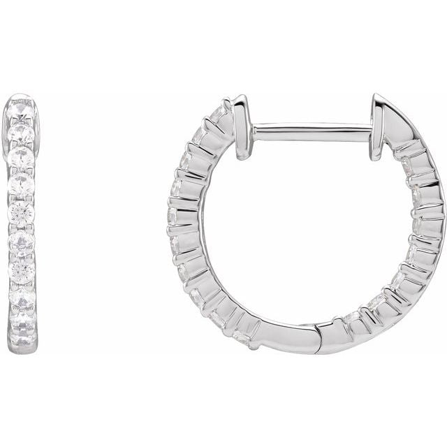 14K White 1/2 CTW Lab-Grown Diamond Inside-Outside Hinged 14.5 mm Hoop Earrings