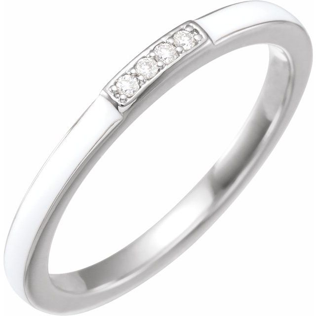 14K White .03 CTW Natural Diamond & White Enamel Stackable Ring