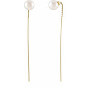 14K Yellow Cultured White Freshwater Pearl Threader Earrings