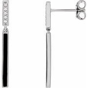 14K White .06 CTW Natural Diamond & Black Enamel Bar Earrings
