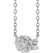 14K White .015 CT Natural Diamond Flower 16-18' Necklace